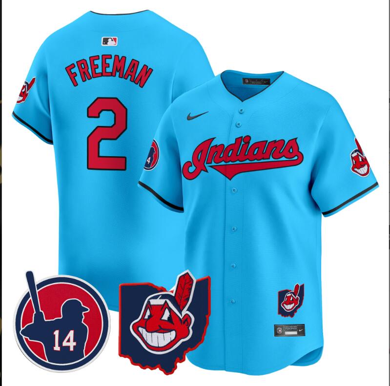 Men Cleveland Indians 2 Freeman light blue Vapor Limited 2024 Nike MLB Jersey